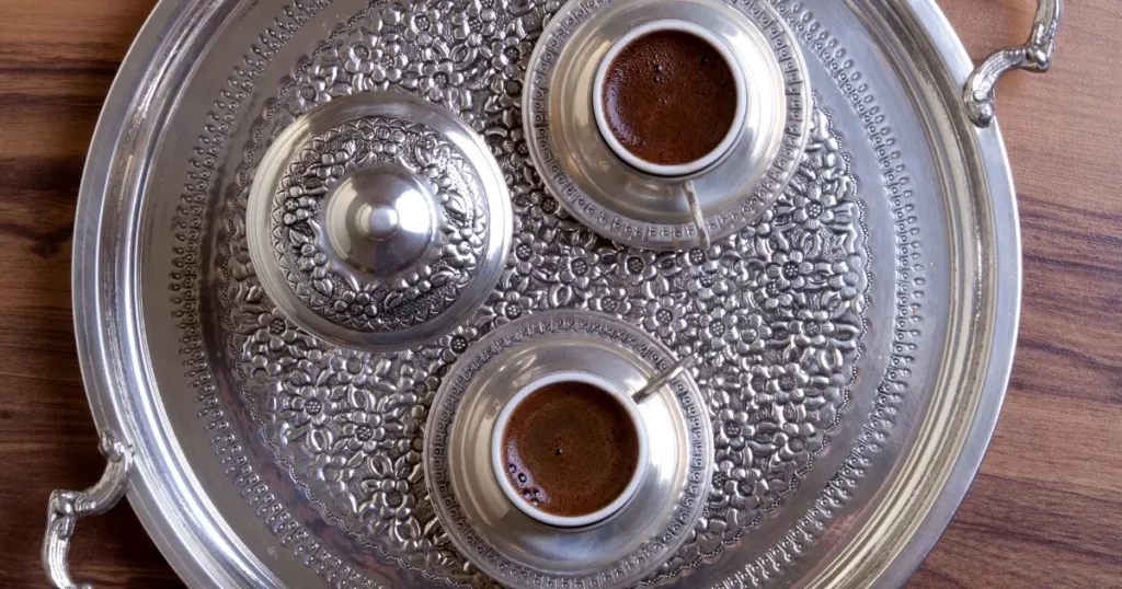 Two turkish coffee in a beatuful silver cups